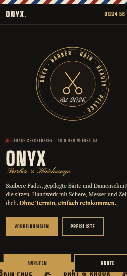 Demo-Website eines Friseursalons auf dem Handy